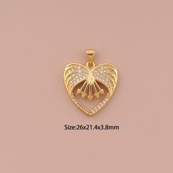 18K Gold Heart Charms,CZ Pave Minimalist Charms Pendants,Heart Charm for DIY Jewelry Making Supply