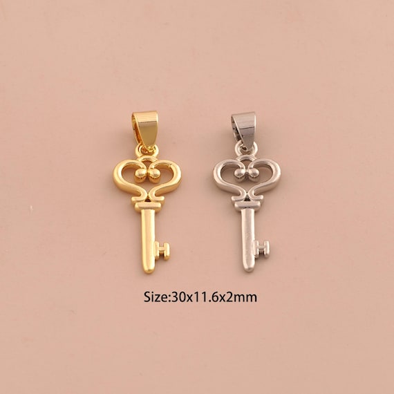 18K Gold Heart Charms,Key Charms Pendants,Love Charm for DIY Jewelry Making Supply