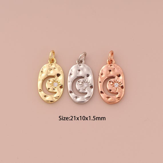 18K Gold Moon Charms,CZ Pave Minimalist Charms Pendants,Star Charm for DIY Jewelry Making Supply