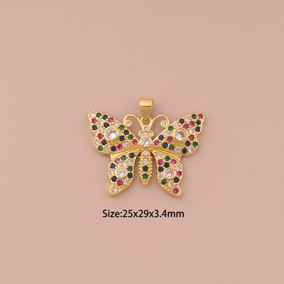 18K Gold Butterfly Charms,CZ Pave Minimalist Charms Pendants,Butterfly Charm for DIY Jewelry Making Supply
