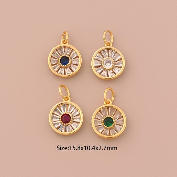 18K Gold Round Charms,CZ Pave Minimalist Charms Pendants,Round Charm for DIY Jewelry Making Supply