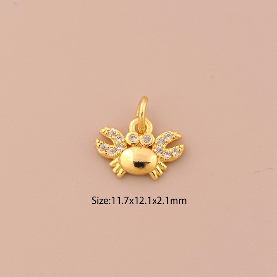 18K Gold Crab Charms,CZ Pave Crab Charms Pendants,Crab Charm for DIY Jewelry Making Supply