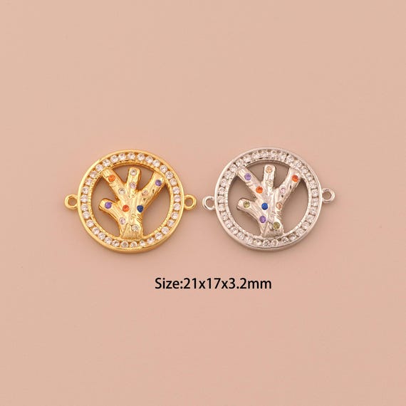 18K Gold Tree of Life Connector,CZ Pave Minimalist Connector Charms,Tree of Life Connector for DIY Jewelry Making Supply