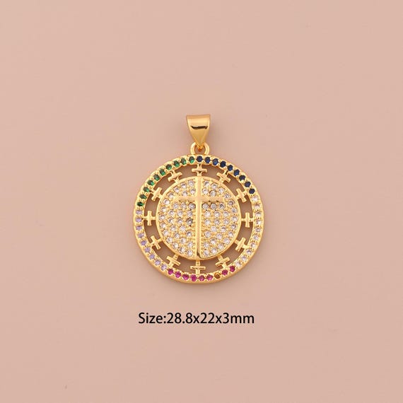 18K Gold Cross Charms,CZ Pave Religious Charms Pendants,Christian Charm for DIY Jewelry Making Supply