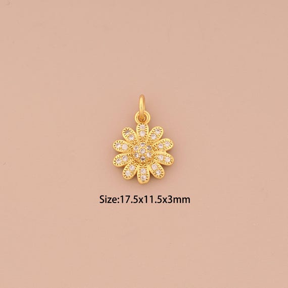 18K Gold Daisy Charms,CZ Pave Daisy Charms Pendants,Daisy Charm for DIY Jewelry Making Supply