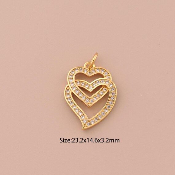 18K Gold Heart Charms,CZ Pave Minimalist Charms Pendants,Heart Charm for DIY Jewelry Making Supply