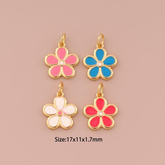18K Gold Flower Charms,Enamel Minimalist Charms Pendants,Flower Charm for DIY Jewelry Making Supply