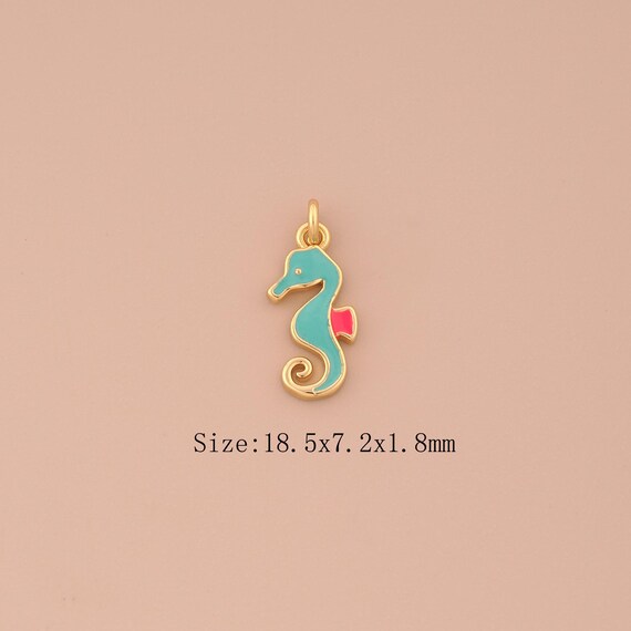 18K Gold Seahorse Charms,Enamel Marine Life Charms Pendants,Seahorse Charm for DIY Jewelry Making Supply