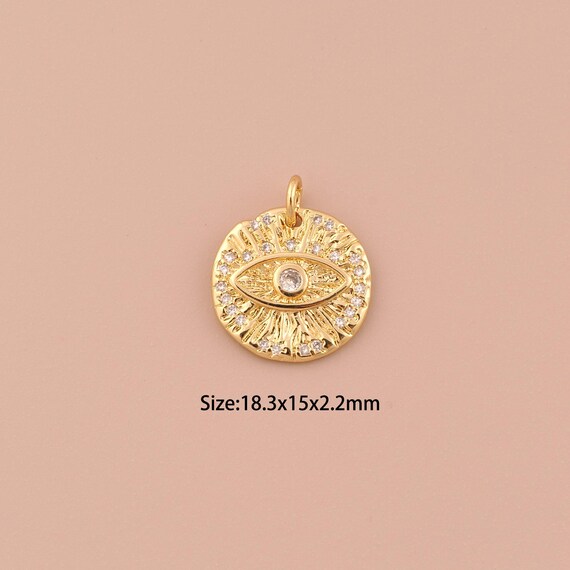 18K Gold Evil Eye Charms,CZ Pave Minimalist Charms Pendants,Devil Eye Charm for DIY Jewelry Making Supply