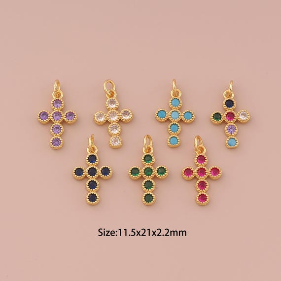 18K Gold Cross Charms,CZ Pave Religious Charms Pendants,Christian Charm for DIY Jewelry Making Supply