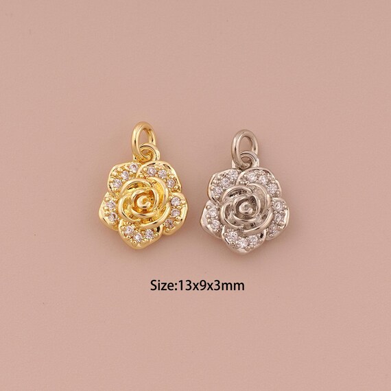 18K Gold Flower Charms,CZ Pave Minimalist Charms Pendants,Flower Charm for DIY Jewelry Making Supply