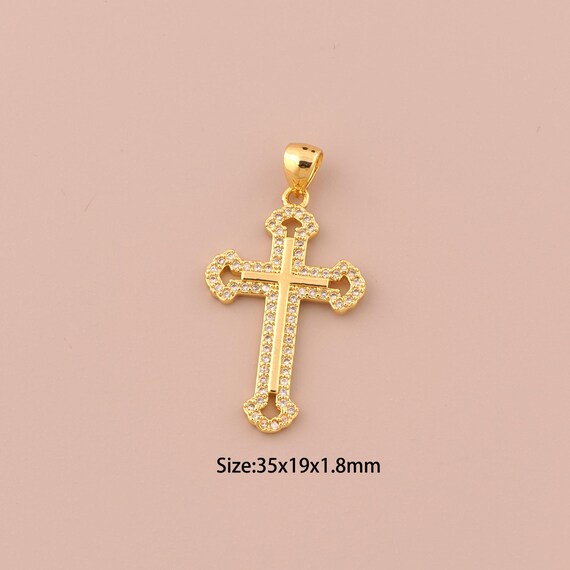 18K Gold Cross Charms,CZ Pave Religious Charms Pendants,Christian Charm for DIY Jewelry Making Supply