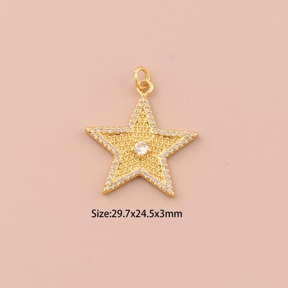 18K Gold Star Charms,CZ Pave Celestial Charms Pendants,Star Charm for DIY Jewelry Making Supply