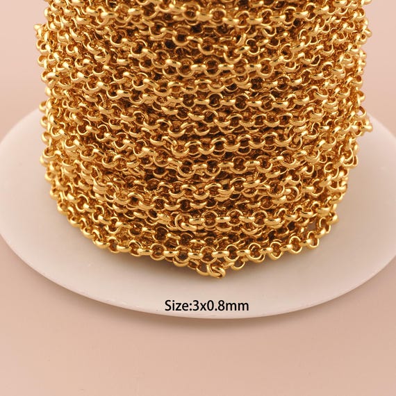 3.28 Feet 18K Gold Rolo Chain,Special Chain,Semi-Finished Chain for DIY Jewelry Making Supply
