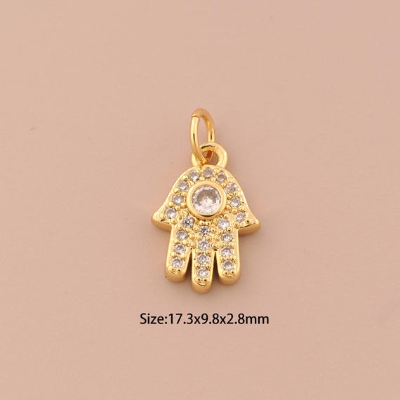 18K Gold Hamsa Charms,CZ Pave Fatima Charms Pendants,Fatima Charm for DIY Jewelry Making Supply