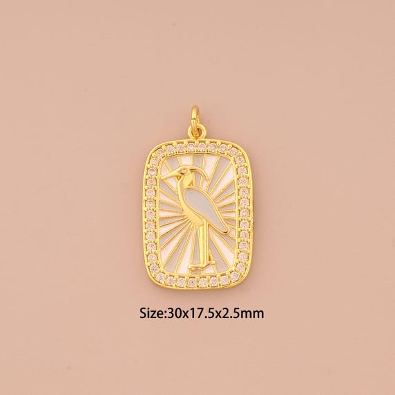 18K Gold CZ Flamingo Charms,Enamel Flamingo Charms Pendants,Flamingo Charm for DIY Jewelry Making Supply