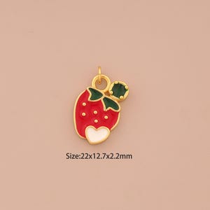 18K Gold Strawberry Charms,Fruit Charms Pendants,Enamel Heart Charm for DIY Jewelry Making Supply