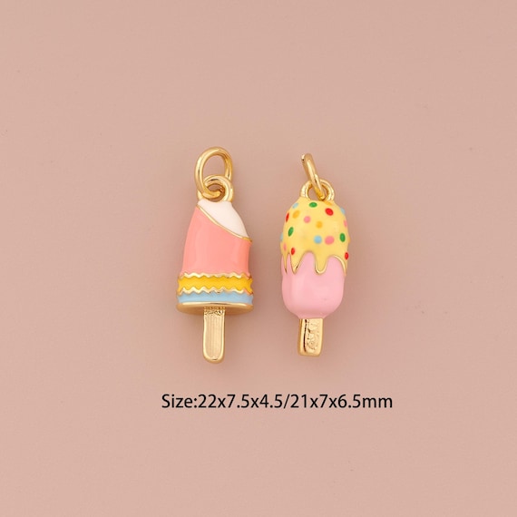 18K Gold Ice Cream Charms,Enamel Minimalist Charms Pendants,Ice Cream Charm for DIY Jewelry Making Supply