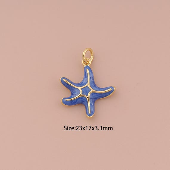 18K Gold Starfish Charms,Enamel Minimalist Charms Pendants,Starfish Charm for DIY Jewelry Making Supply