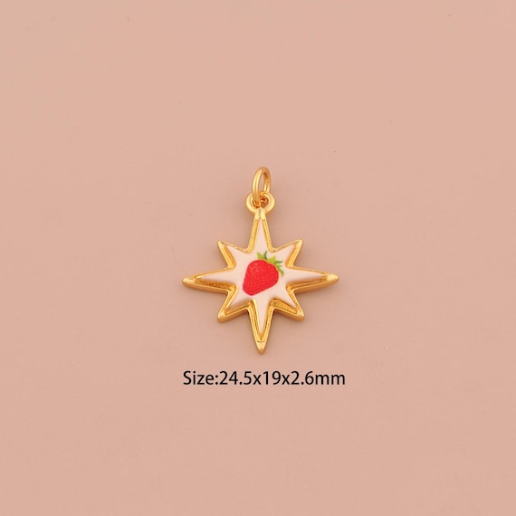 18K Gold Sun Charms,Enamel Strawberry Charms Pendants,Sunburst Charm for DIY Jewelry Making Supply