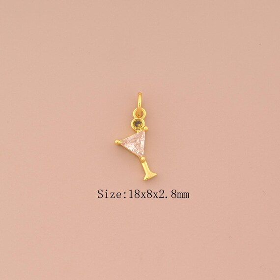 18K Gold Goblet Charms,CZ Pave Wine Glass Charms Pendants,Goblet Charm for DIY Jewelry Making Supply