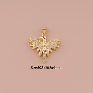 18K Gold Bald Eagle Charms,CZ Pave Minimalist Charms Pendants,Bald Eagle Charm for DIY Jewelry Making Supply
