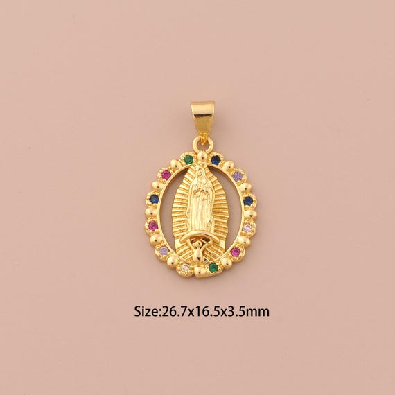 18K Gold Virgin Mary Charms,CZ Pave Religious Charms Pendants,Catholic Charm for DIY Jewelry Making Supply