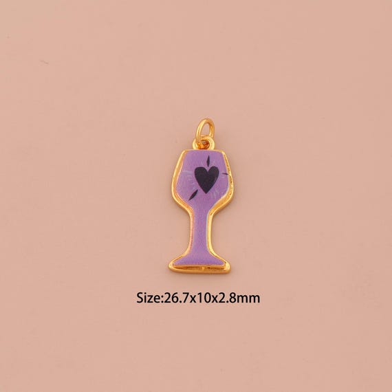 18K Gold Goblet Charms,Enamel Heart Charms Pendants,Wine Glass Charm for DIY Jewelry Making Supply