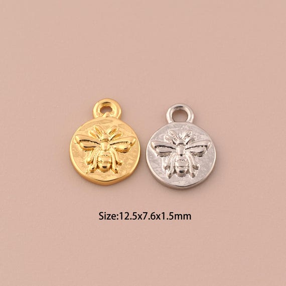 Gold Bee Pendant,18K Gold Insect Charm,Bee Charms,DIY Bracelet Necklace Jewelry Making Findings Supply