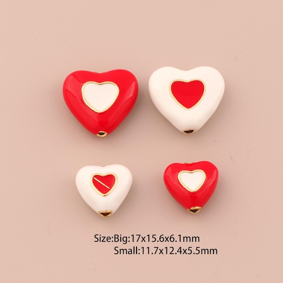 18K Gold Heart Spacer Bead,Enamel Heart Bead,Heart Bead for DIY Jewelry Making Supply