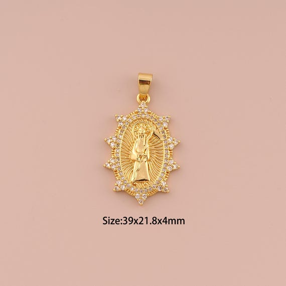 18K Gold Santa Muerte Charms,CZ Pave Minimalist Charms Pendants,Santa Muerte Charm for DIY Jewelry Making Supply