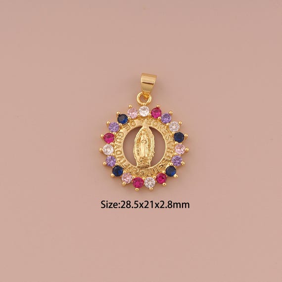 18K Gold Virgin Mary Charms,CZ Pave Minimalist Charms Pendants,Catholic Charm for DIY Jewelry Making Supply