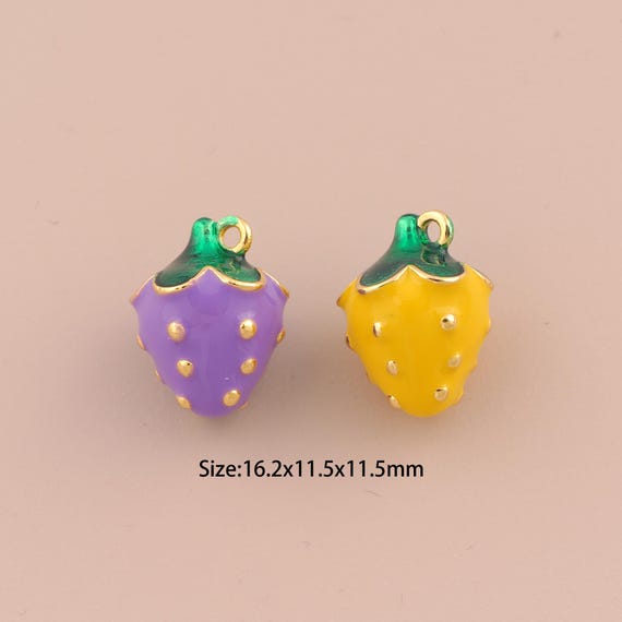 18K Gold Strawberry Charms,Enamel Charms Pendants,Fruit Charm for DIY Jewelry Making Supply