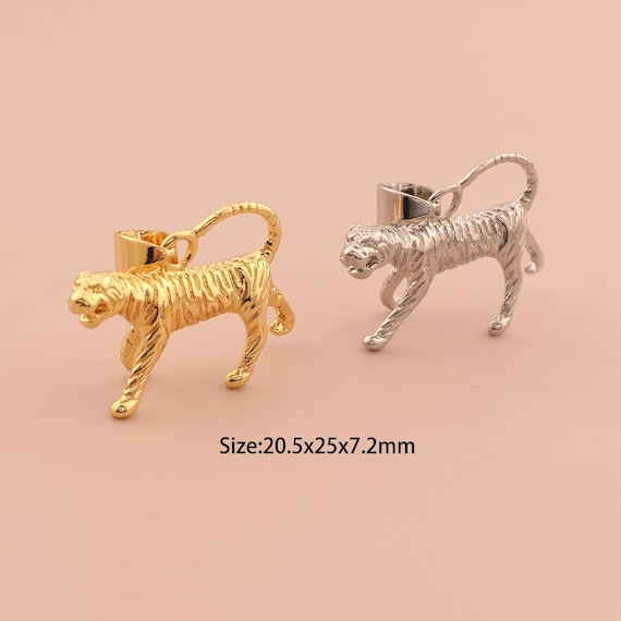 18K Gold Tiger Charms,Animal Charms Pendants,Tiger Charm for DIY Jewelry Making Supply