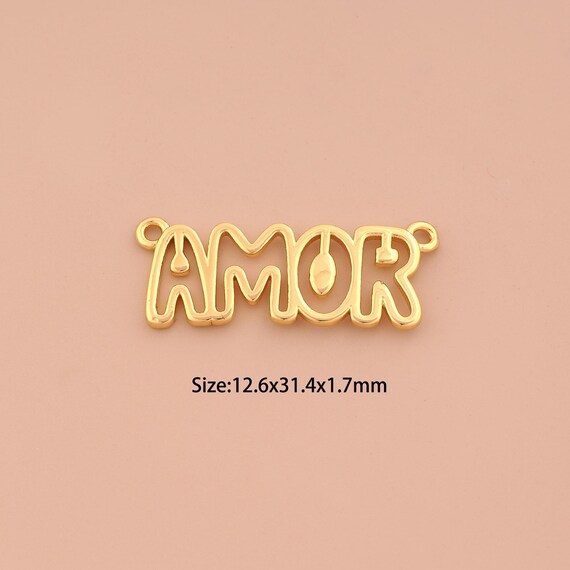 18K Gold AMOR Charms,Letter Charms Pendants,AMOR Charm for DIY Jewelry Making Supply
