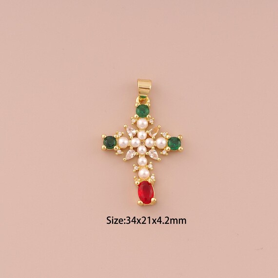 18K Gold Cross Charms,CZ Pave Minimalist Charms Pendants,Christian Charm for DIY Jewelry Making Supply