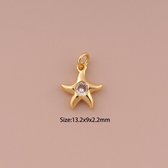 5 pcs 18K Gold Starfish Charms,CZ Pave Minimalist Charms Pendants,Starfish Charm for DIY Jewelry Making Supply
