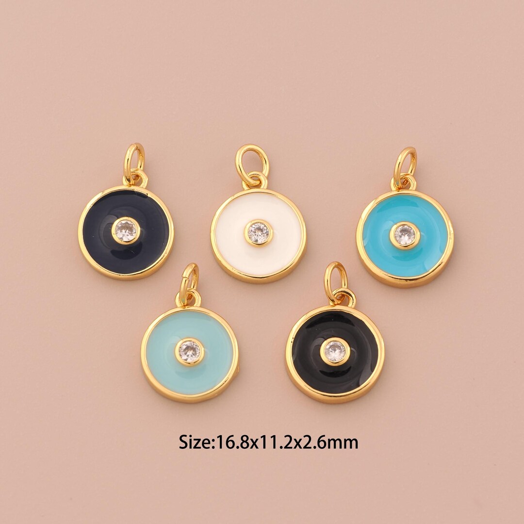 Small Rund Charm 18K Gold Round Charms,cz Pave Round Charms Pendants,enamel Round Charm ...