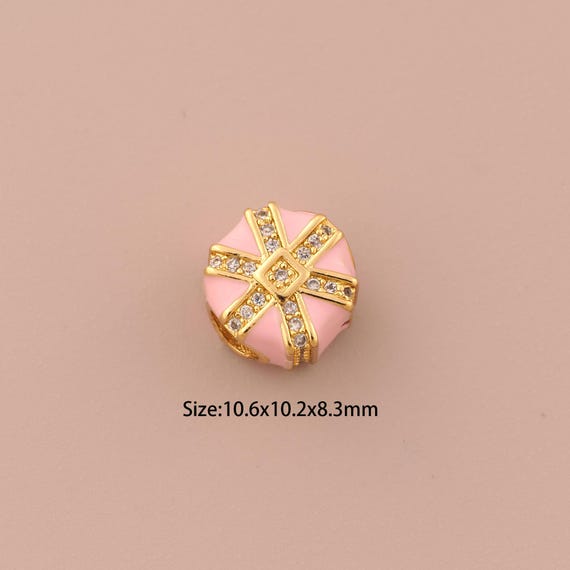 18K Gold Cake Spacer Bead,CZ Pave Round Bead,Enamel Cake Bead for DIY Jewelry Making Supply