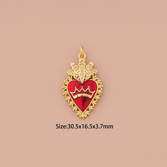 18K Gold Heart Charms,CZ Pave Love Charms Pendants,Enamel Crown Charm for DIY Jewelry Making Supply