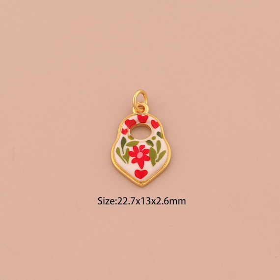 18K Gold Heart Charms,Enamel Lock Charms Pendants,Flower Charm for DIY Jewelry Making Supply
