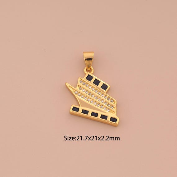 18K Gold Ship Charms,CZ Pave Ship Charms Pendants,Enamel Ship Charm for DIY Jewelry Making Supply