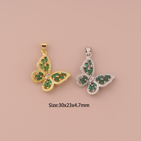 18K Gold Butterfly Charms,CZ Pave Minimalist Charms Pendants,Butterfly Charm for DIY Jewelry Making Supply