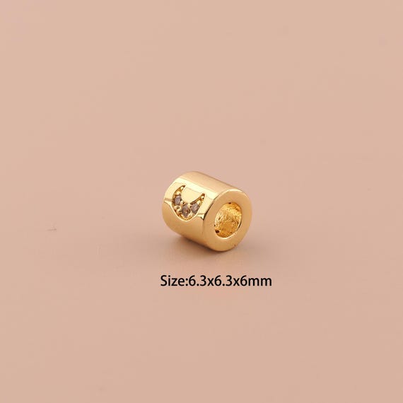 18K Gold Tube Spacer Bead,CZ Pave Minimalist Bead,Moon Bead for DIY Jewelry Making Supply