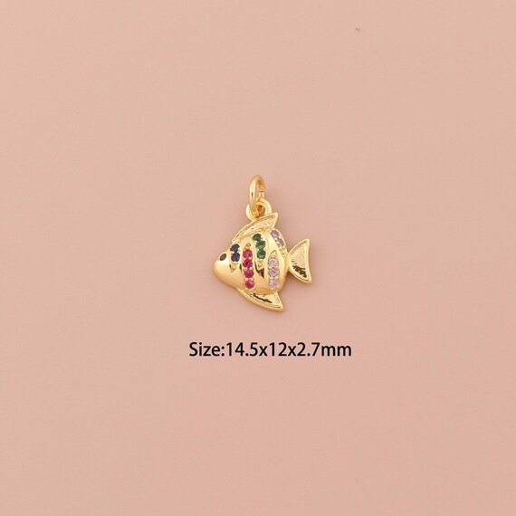 18K Gold Fish Charms,CZ Pave Minimalist Charms Pendants,Fish Charm for DIY Jewelry Making Supply