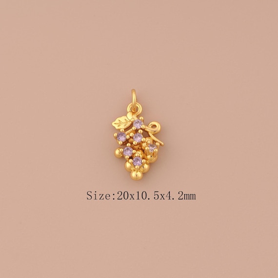 18K Gold Grape Charms,CZ Pave Fruit Charms Pendants,Grape Charm for DIY Jewelry Making Supply