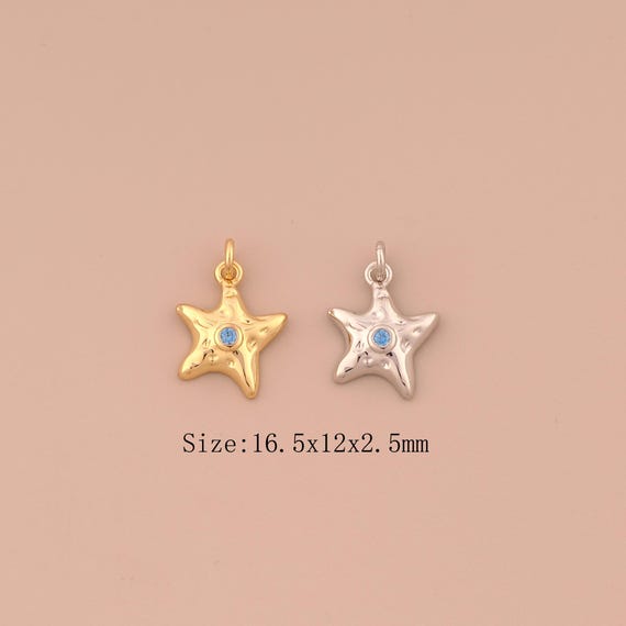 18K Gold Starfish Charms,CZ Pave Starfish Charms Pendants,Starfish Charm for DIY Jewelry Making Supply