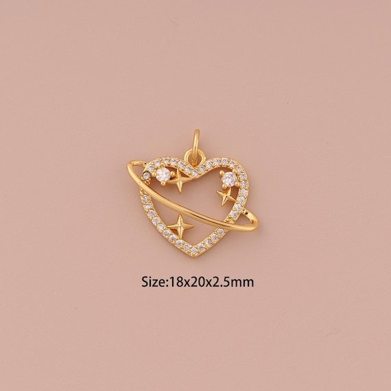 18K Gold Heart Charms,CZ Pave Saturn Charms Pendants,Star Charm for DIY Jewelry Making Supply