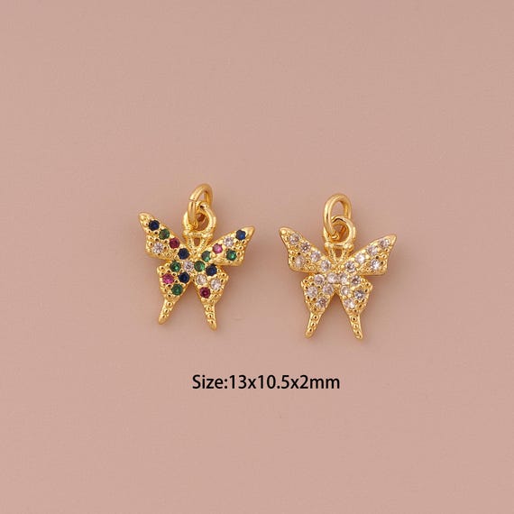 18K Gold Butterfly Charms,CZ Pave Minimalist Charms Pendants,Butterfly Charm for DIY Jewelry Making Supply