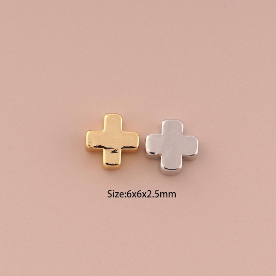 5 pcs 18K Gold Cross Spacer Bead,Minimalist Bead,Flat Bead for DIY Jewelry Making Supply